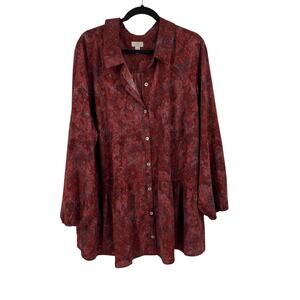 LOGO by Lori Goldstein Button Front Tunic Blouse Drop Waist Rust Women's 3XL